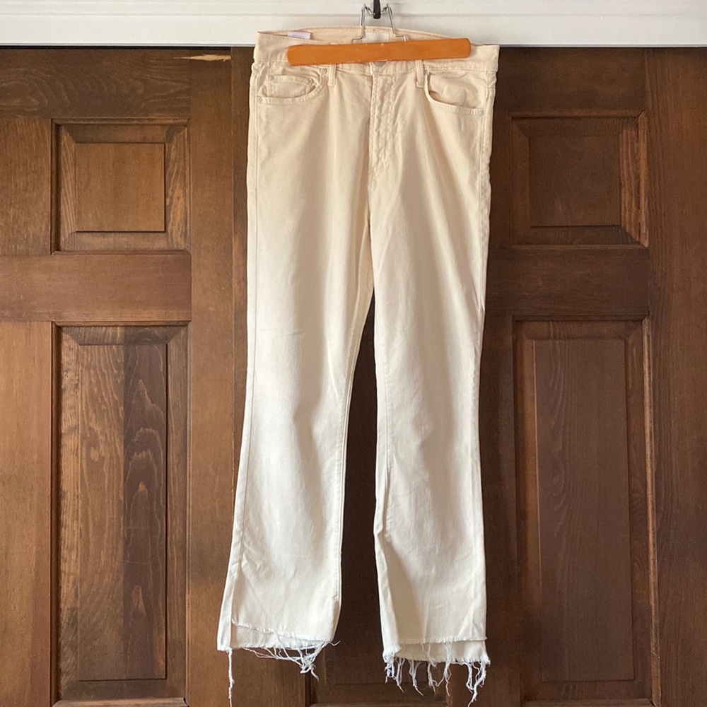 Mother denim the insider crop step fray chalk it up size 28